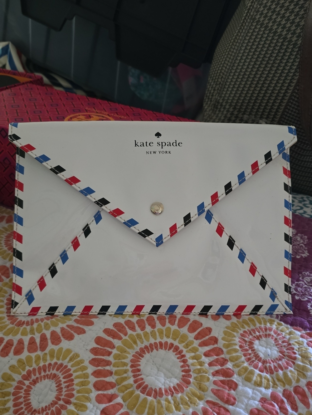 RARE! NWT kate spade Par Avion Envelope Clutch with Red, Blue & Black Trim